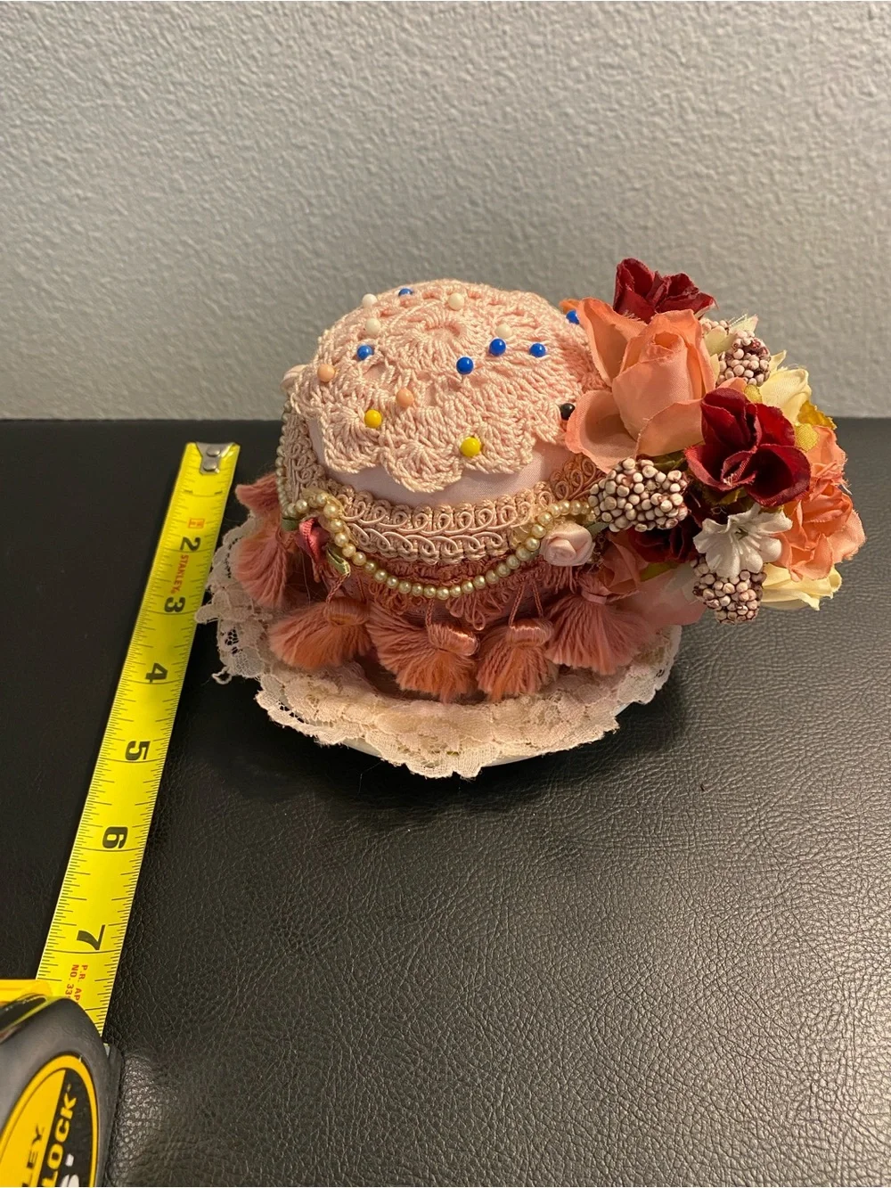 Vintage pin cushion with decorative Trim